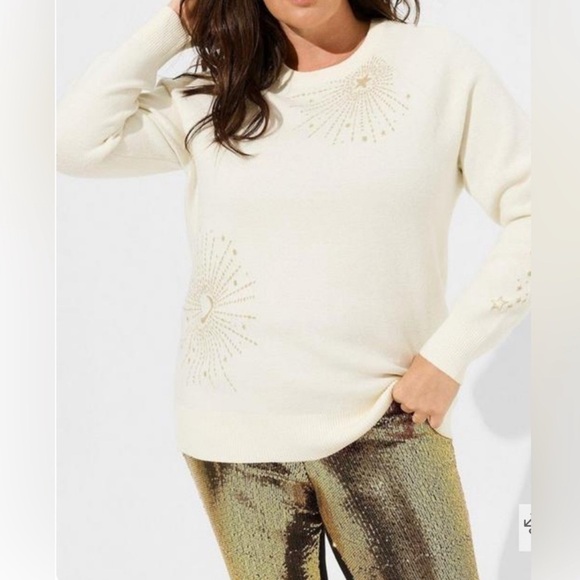 Torrid Pullover Sweater White with Gold Stars - Picture 1 of 4